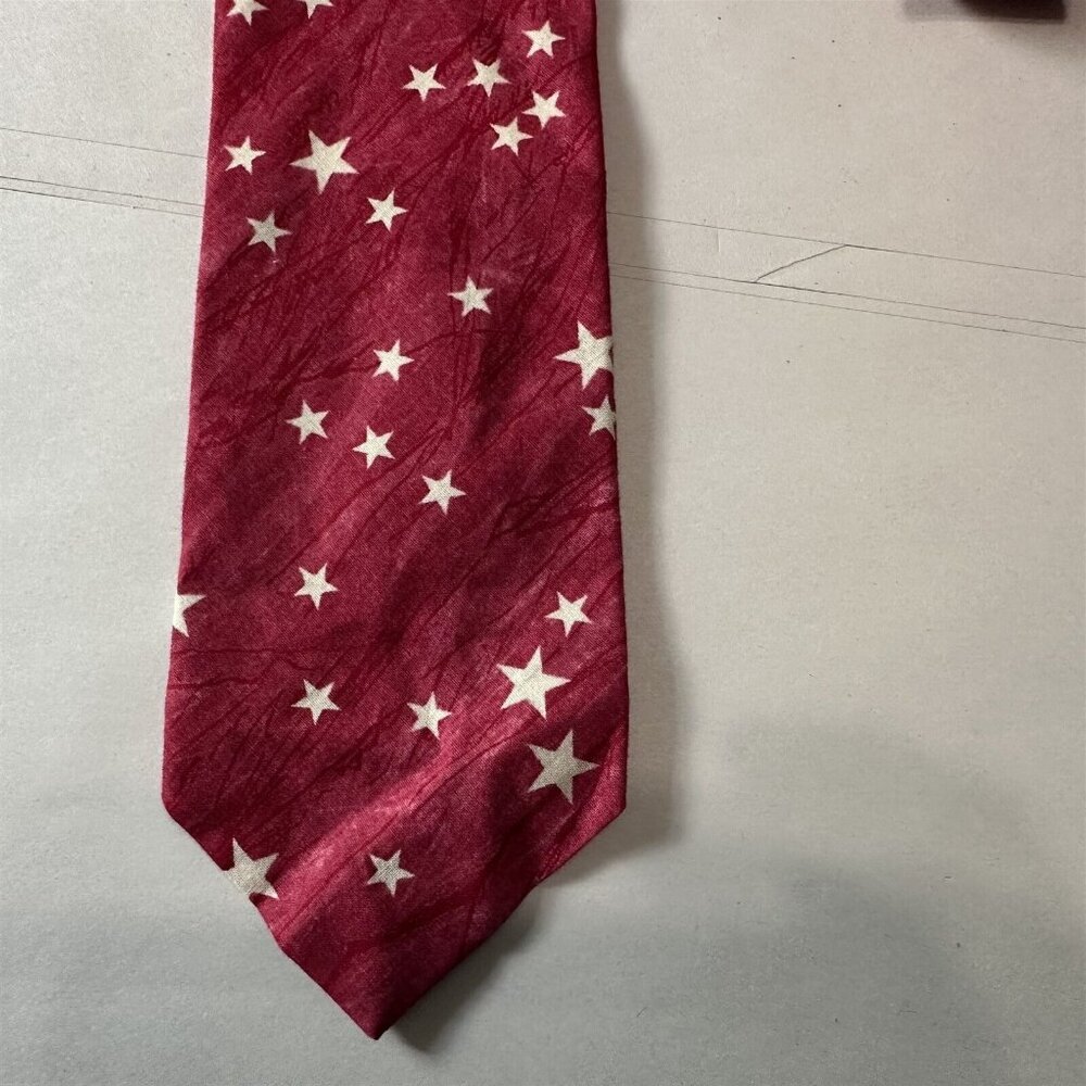 Vintage Tie Rooster Stars Mens Necktie Red White Preppy Patriotic Cotton